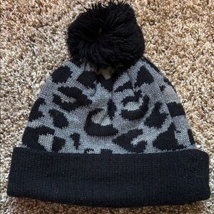 Leopard Print Black and Gray Beanie